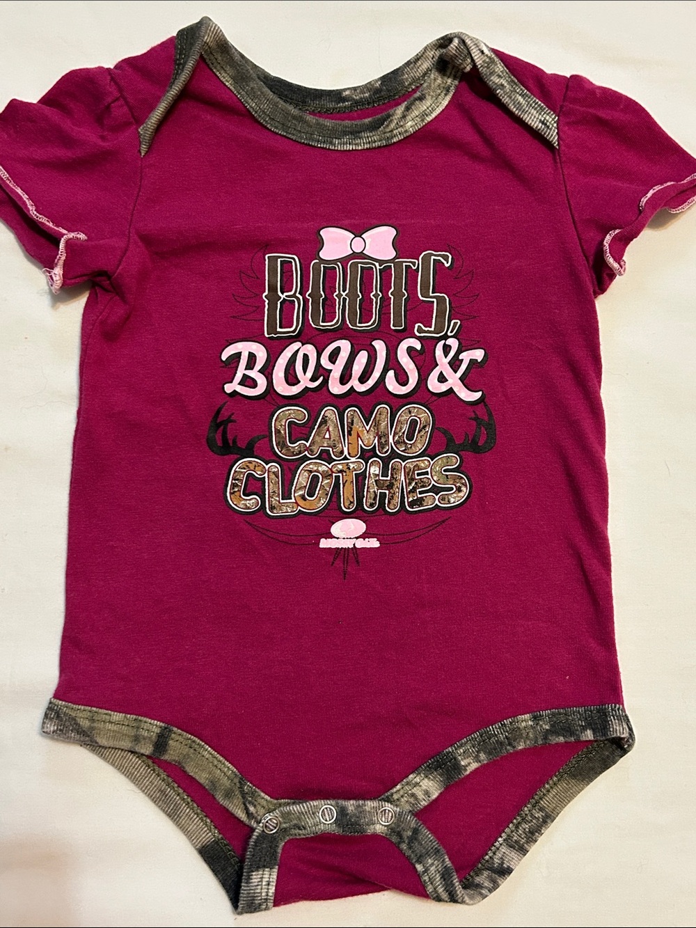 "Boots, Bows & Camo Clothes" Baby Onesie